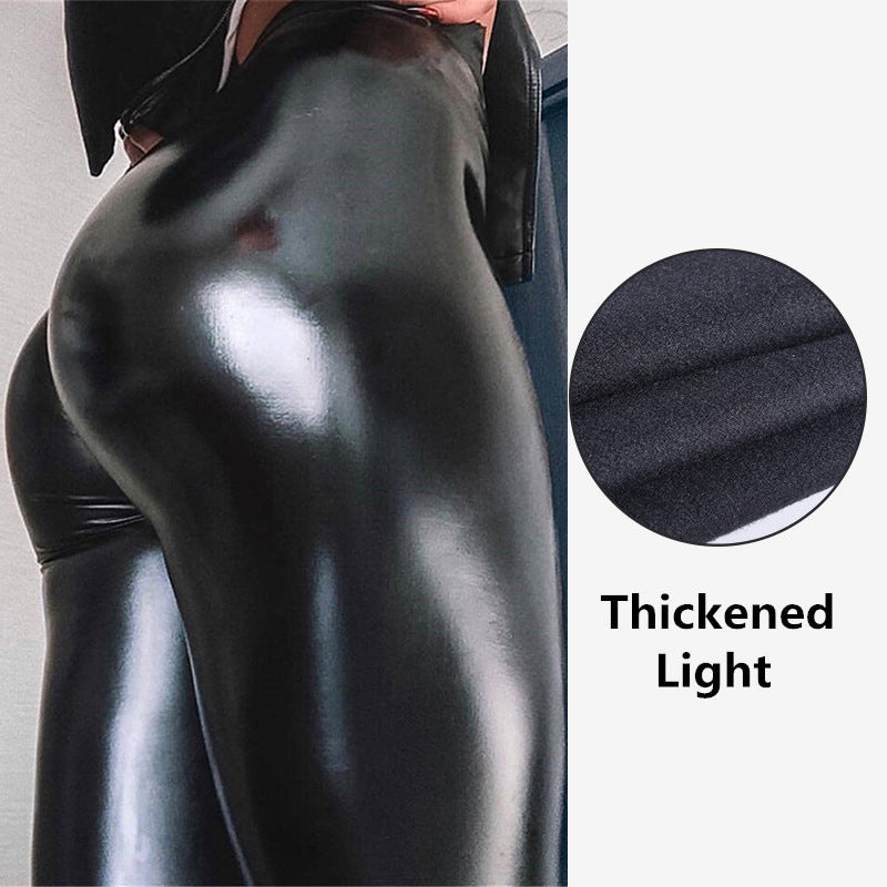 Womens PU Leather Pants Ins Style Sexy Leggings Glossy Matte Butt Lift