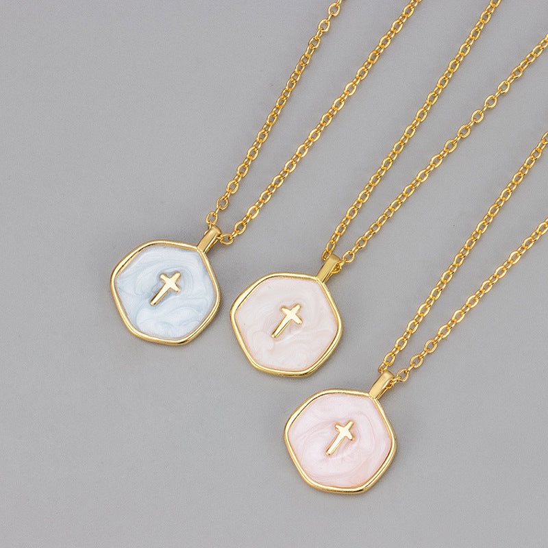 Copper Plated 14K Gold Enamel Cross Pendant Necklace
