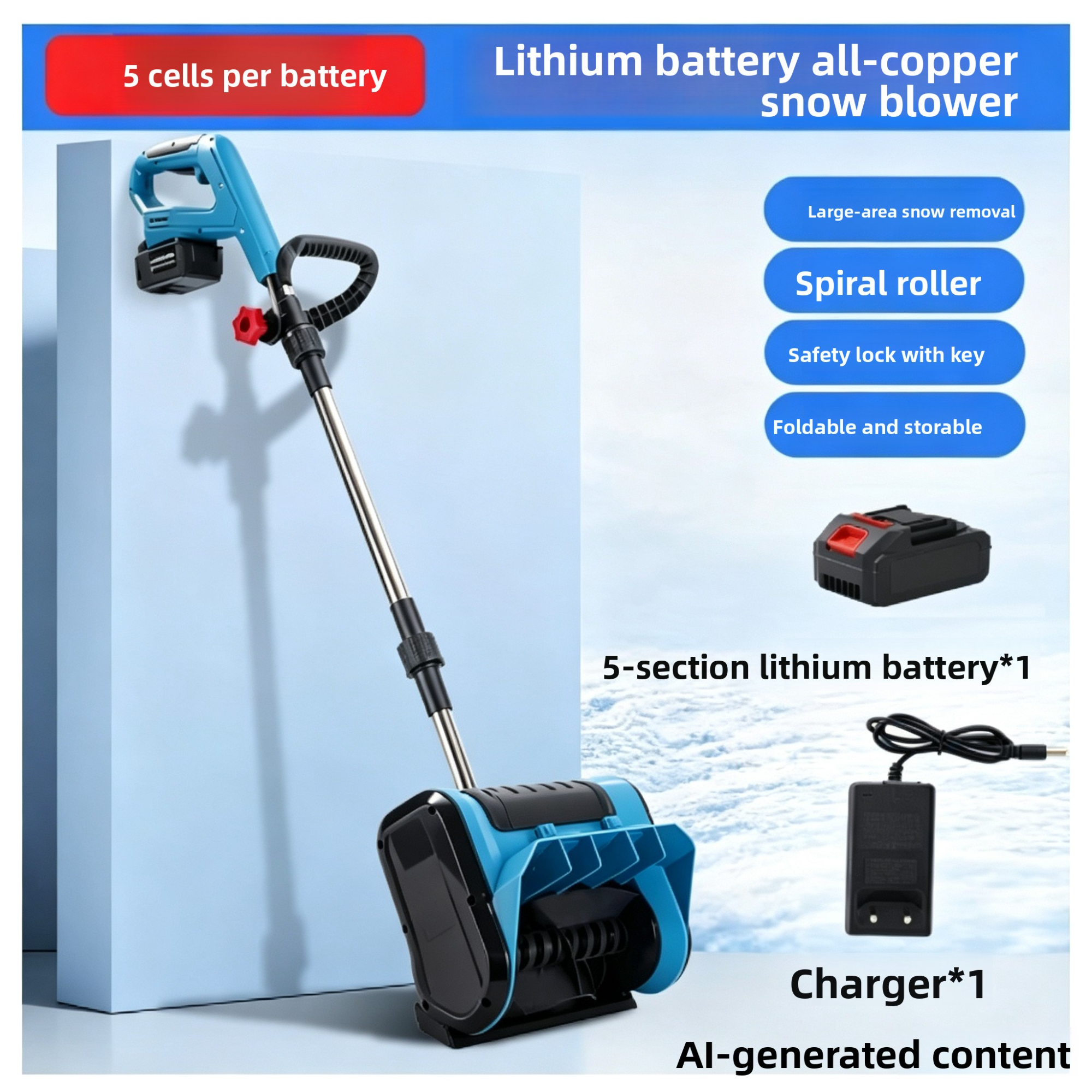 Household portable road-clearing push-type snow blower