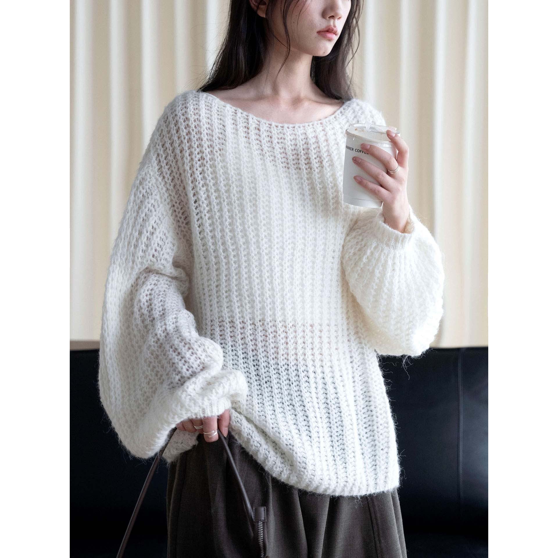 Womens Loose Fit Mohair Blend Sweater
