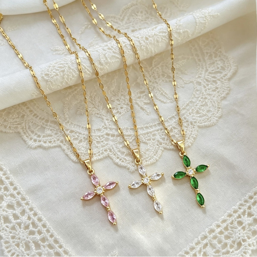 Light Luxury Full Diamond Cross Necklace Titanium Steel Clavicle Chain