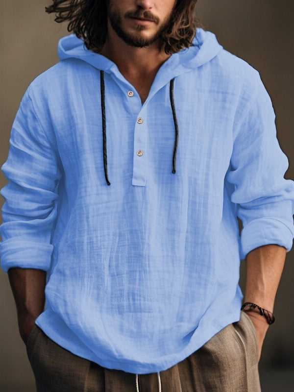 Mens Cotton Linen Hooded Sweatshirt