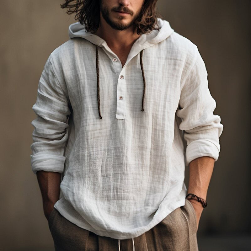 Mens Cotton Linen Hooded Sweatshirt
