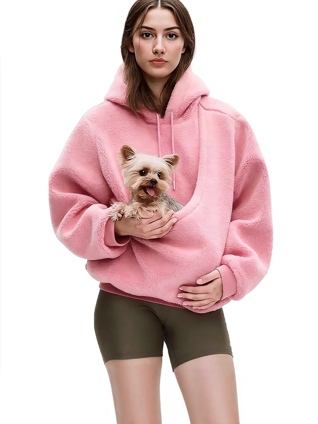 Womens Hooded Plush Pet Pocket Sweatshirt