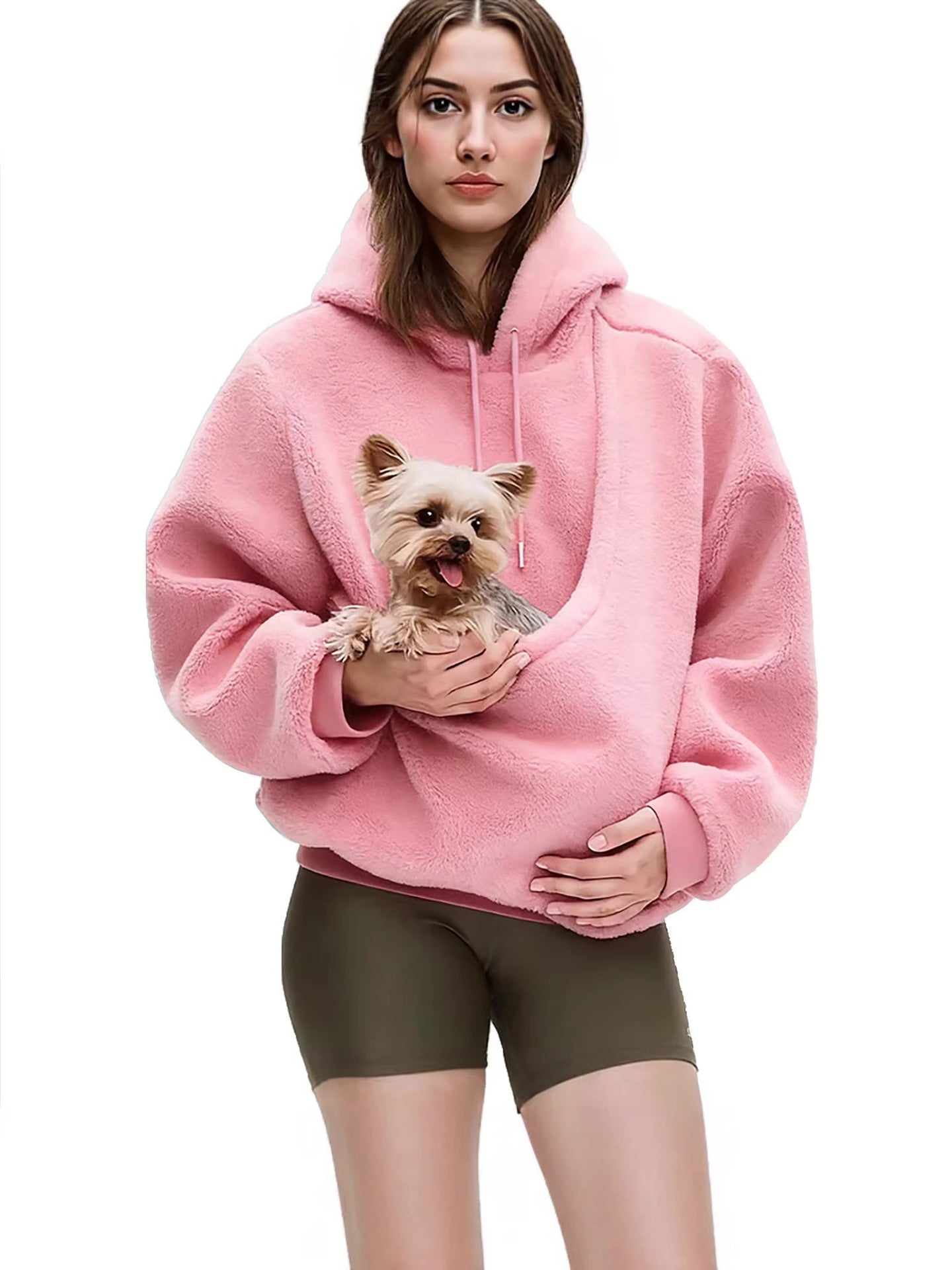 Womens Hooded Plush Pet Pocket Sweatshirt
