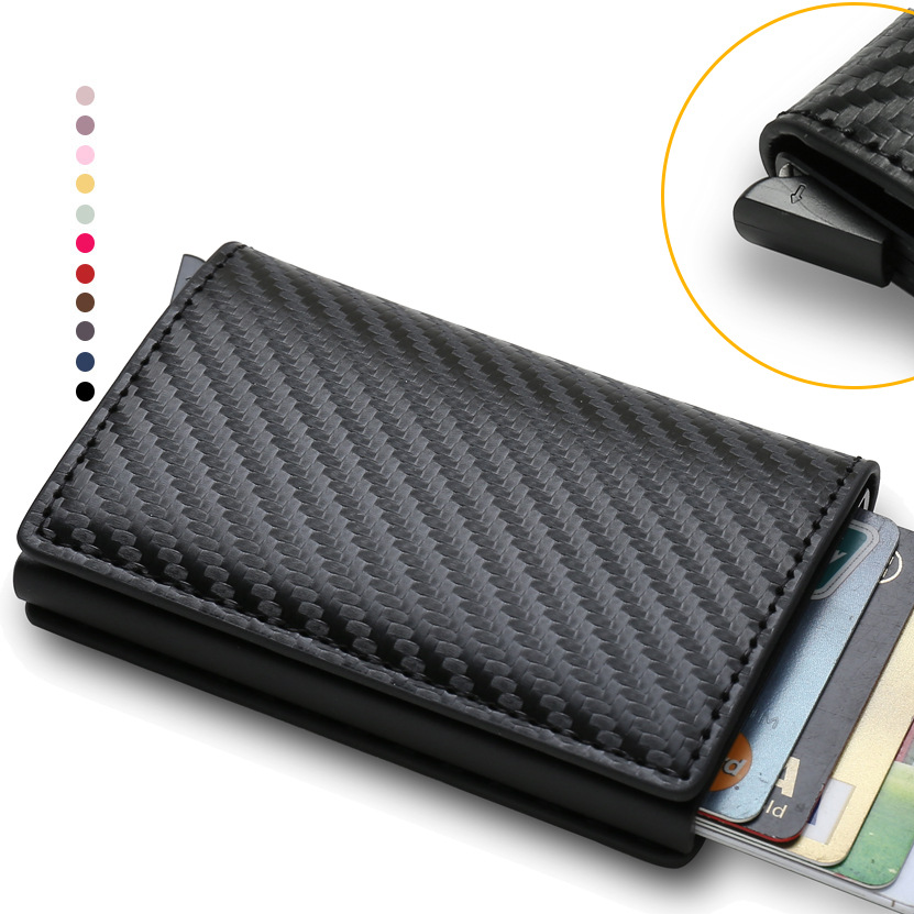 RFID Anti-Theft Automatic Pop-Up Card Holder Carbon Fiber Wallet