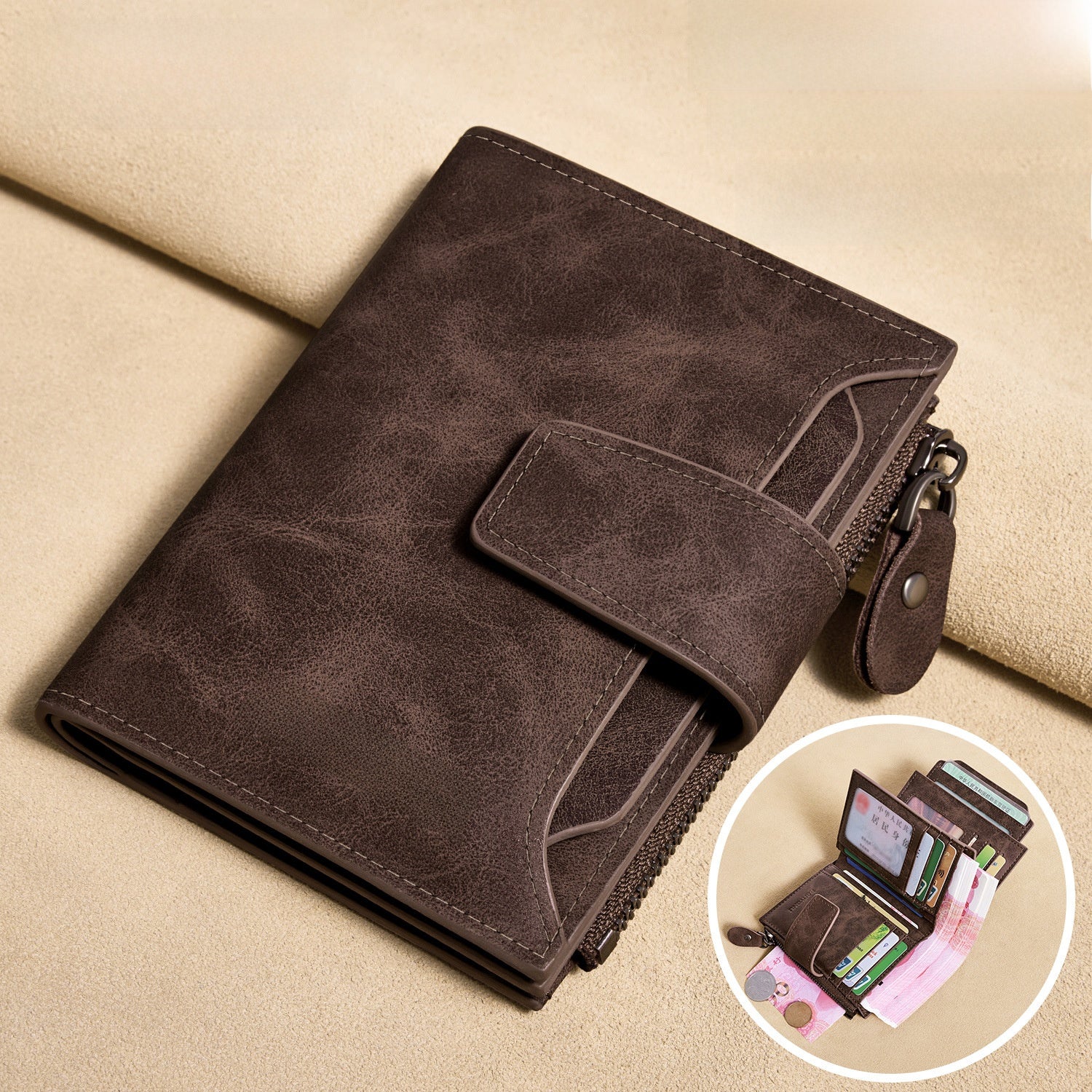 Mens Detachable Short Genuine Leather Wallet