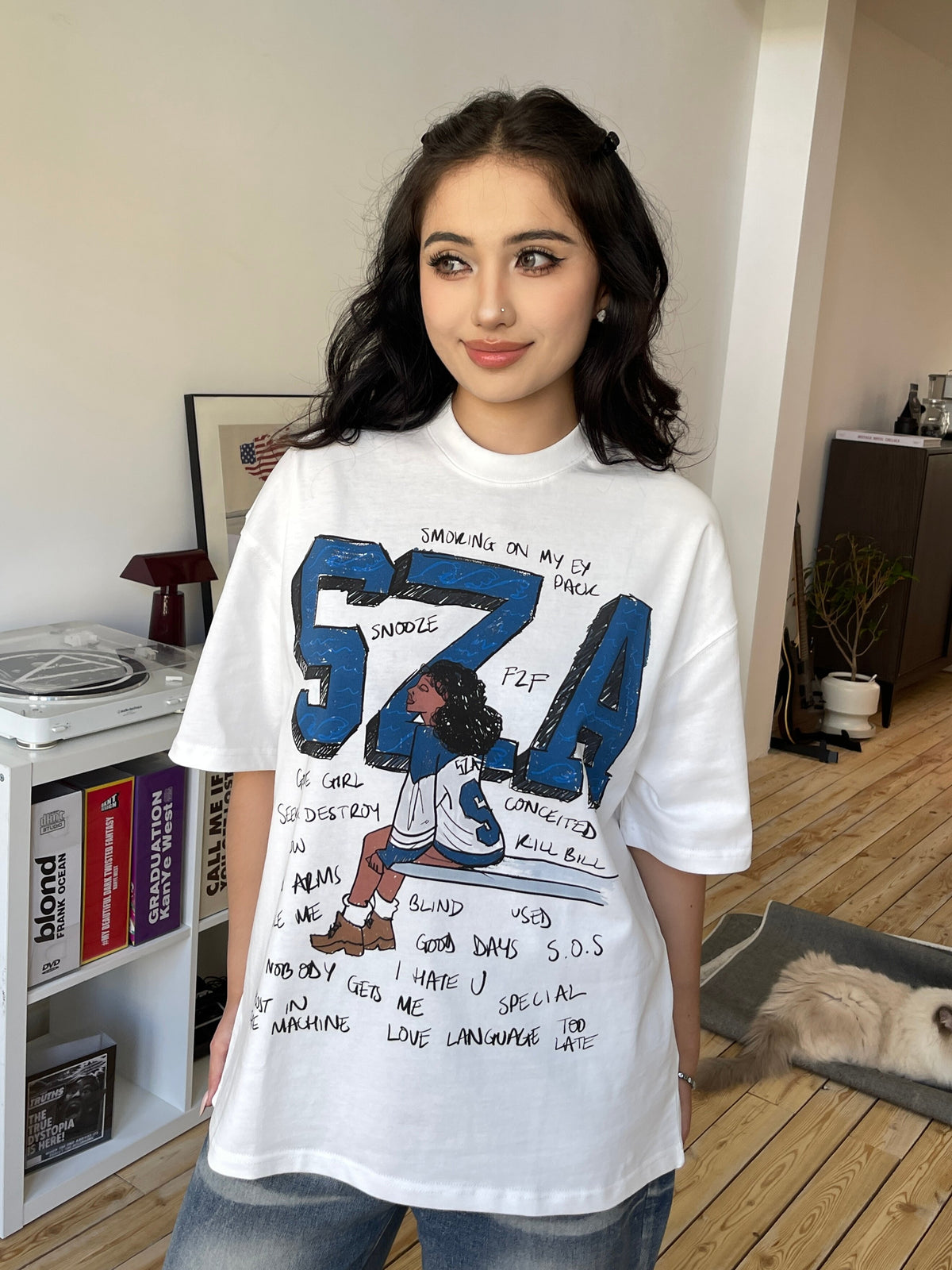 SZA Cartoon Graphic Cotton T-Shirt