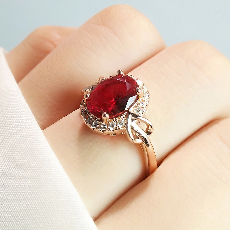 Imitation Ruby Rose Gold Plated Adjustable Crystal Ring