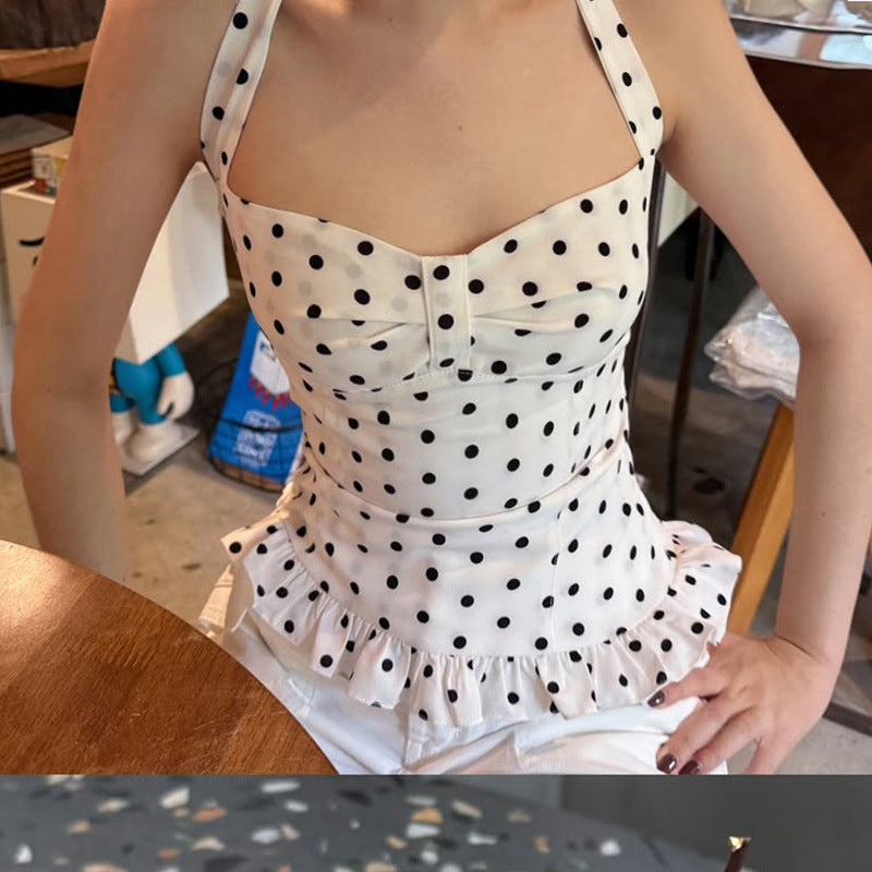 Women's Polka Dot Halter Neck Tank Top
