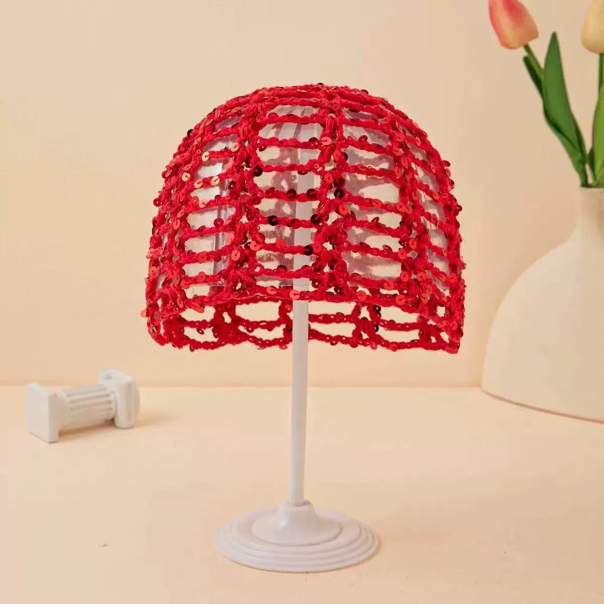 Handmade Knitted Mesh Sequin Headscarf Cap