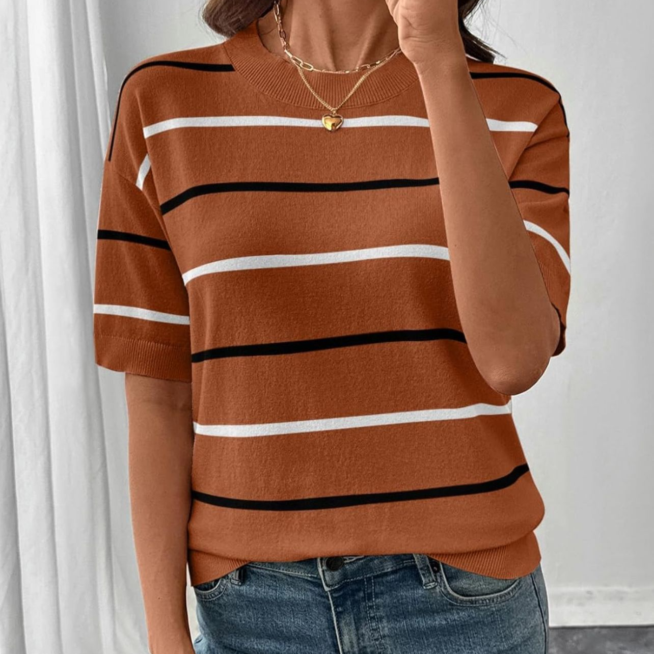 Striped Color Block Knit Top for Women