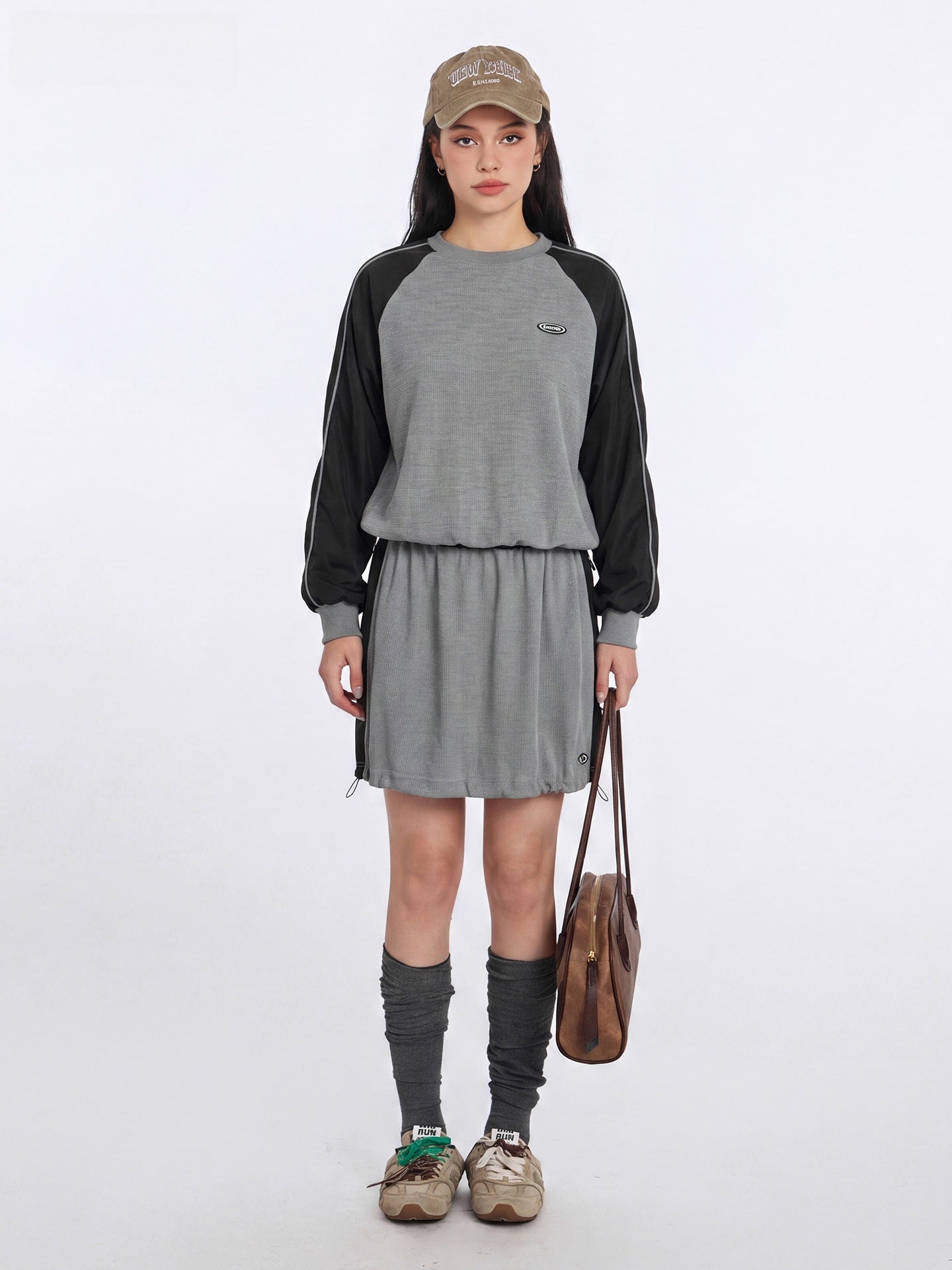 Women's Color-block Hooded Sweatshirt and Skirt Set