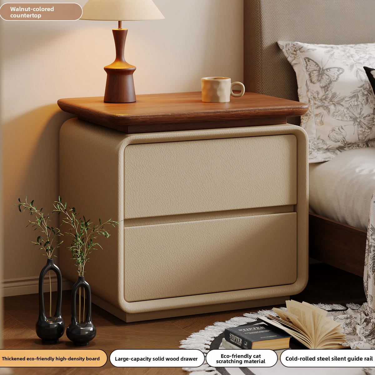 Solid Wood Bedside Table Installation-Free Modern Small Storage Cabinet