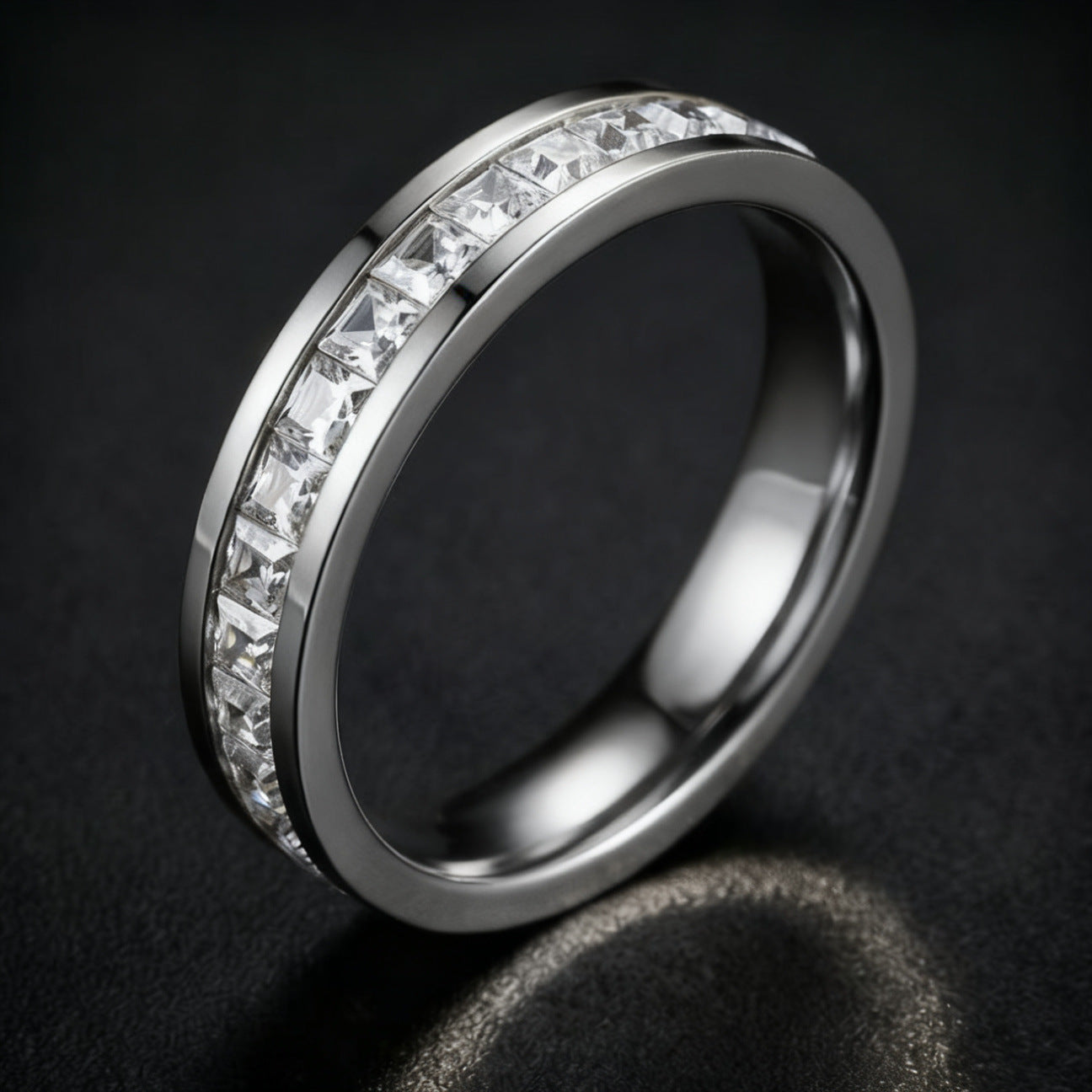 Stainless steel ring with diamonds, titanium steel ring