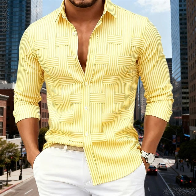 Mens Blue White Striped Long Sleeve Shirt