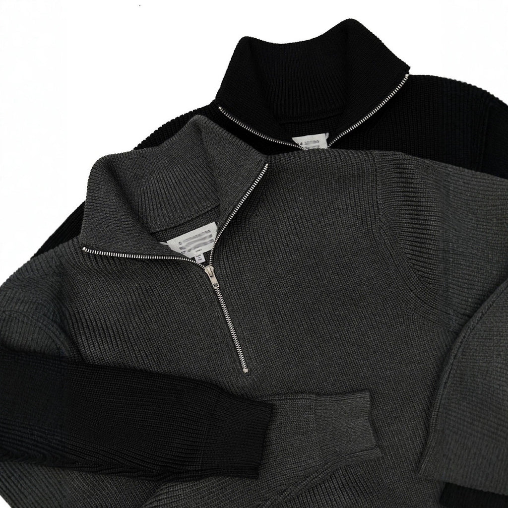 Half Zip Turtleneck Sweater Cotton Blend Loose Fit Top