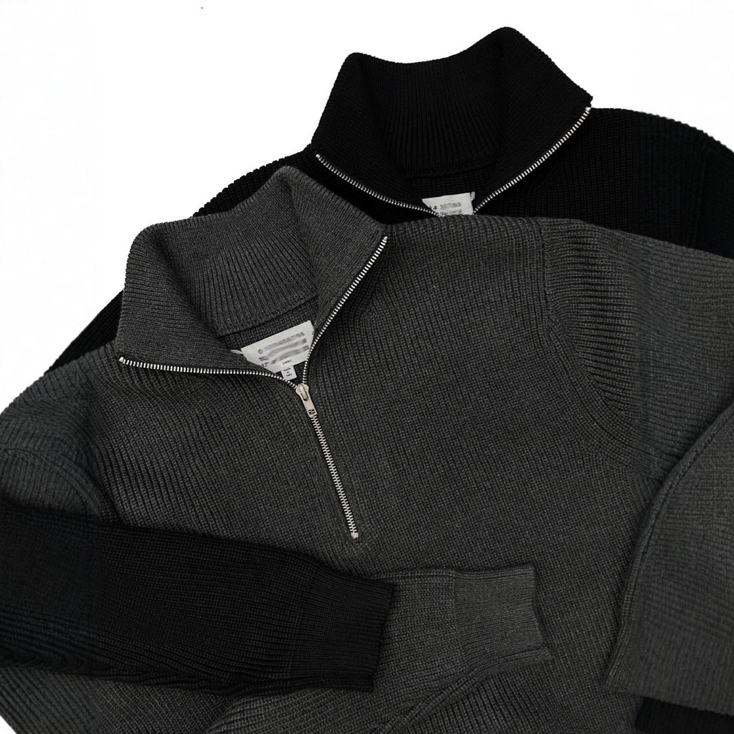 Half Zip Turtleneck Sweater Cotton Blend Loose Fit Top