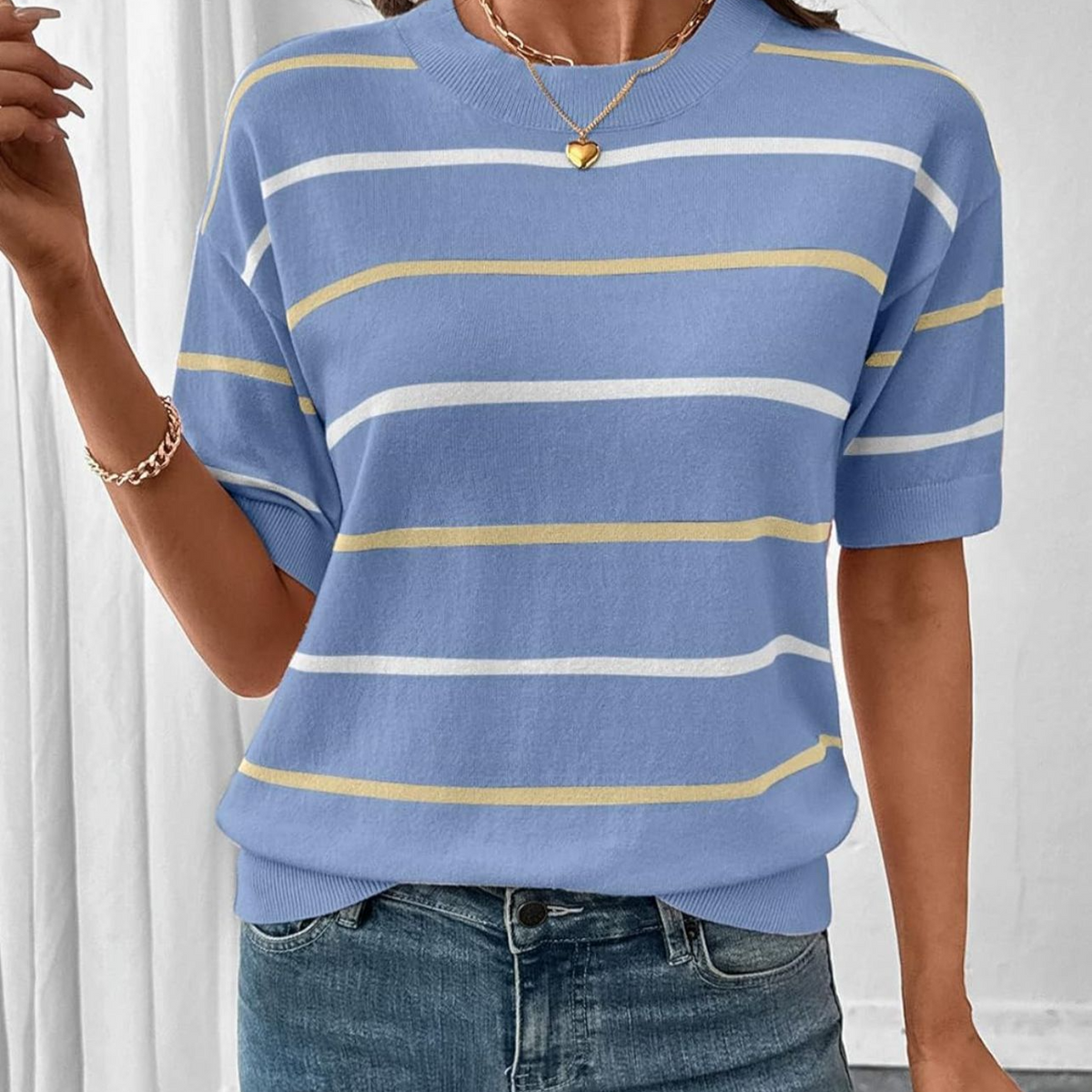 Striped Color Block Knit Top for Women