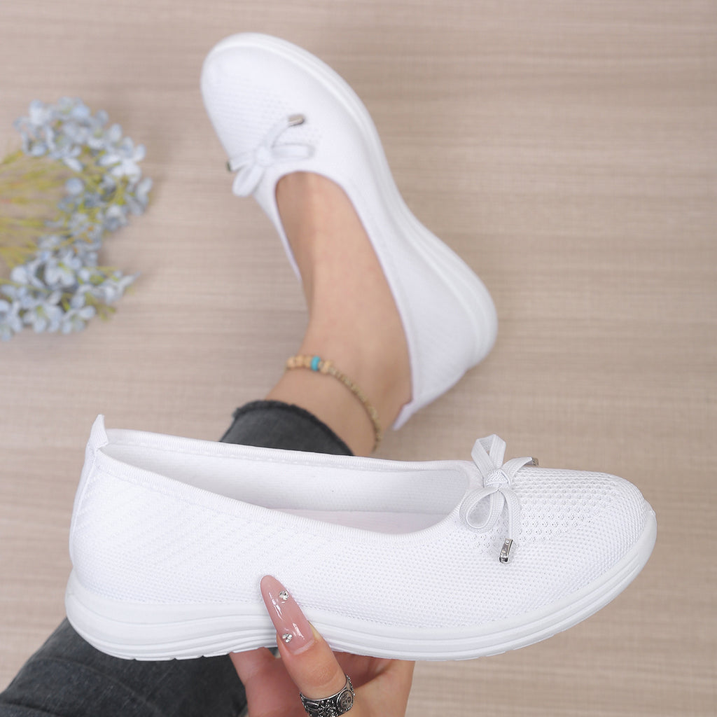 Womens Breathable Fly-Knit Bowknot Casual Walking Shoes