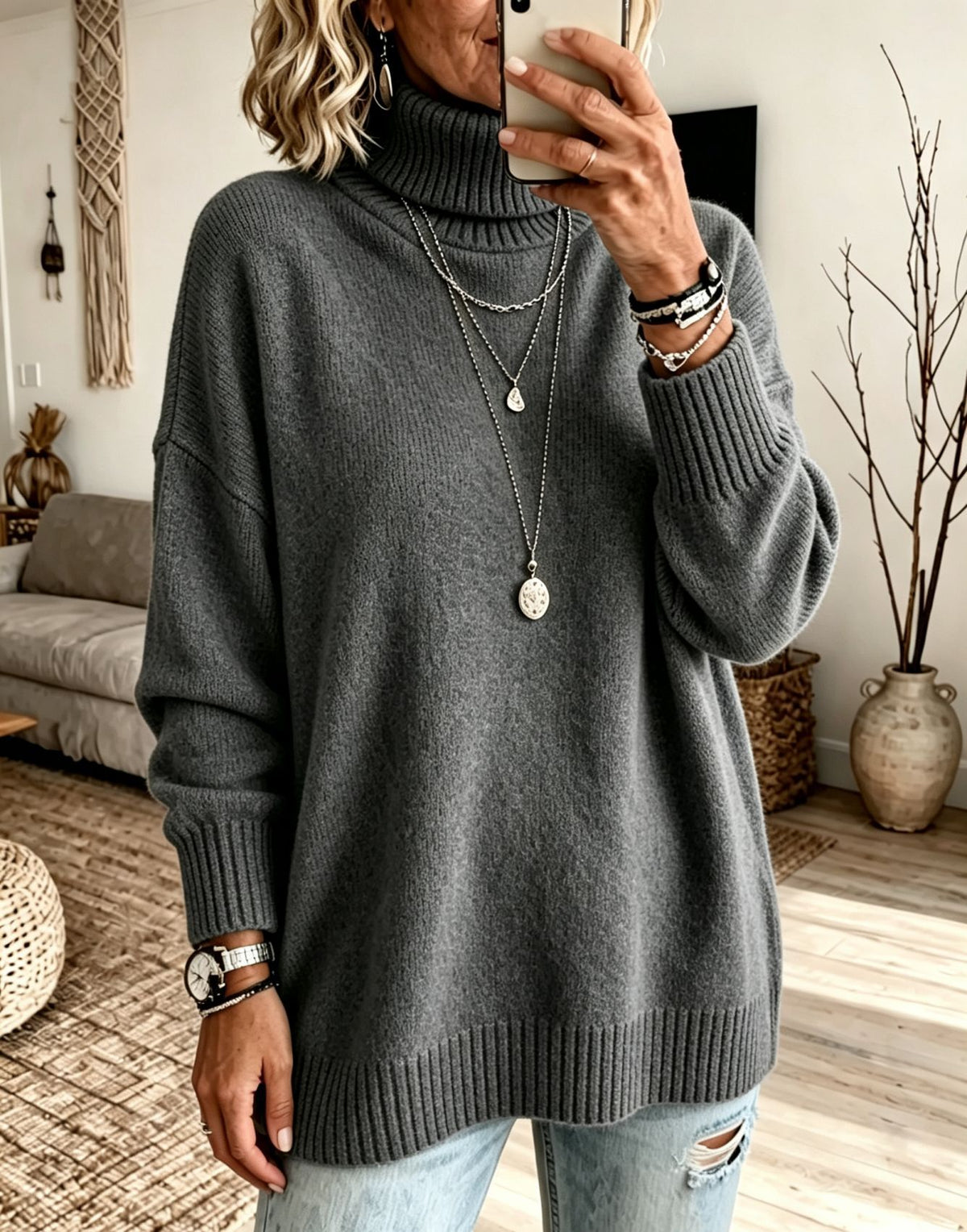 Women's High-Neck Knit Sweater