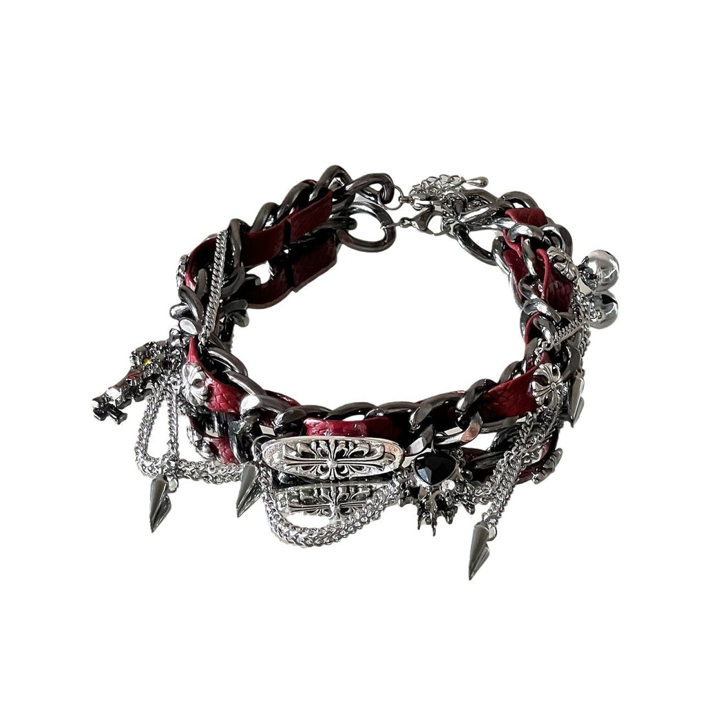 Y2K Embossed Leather Heart Necklace Gothic Punk Unisex