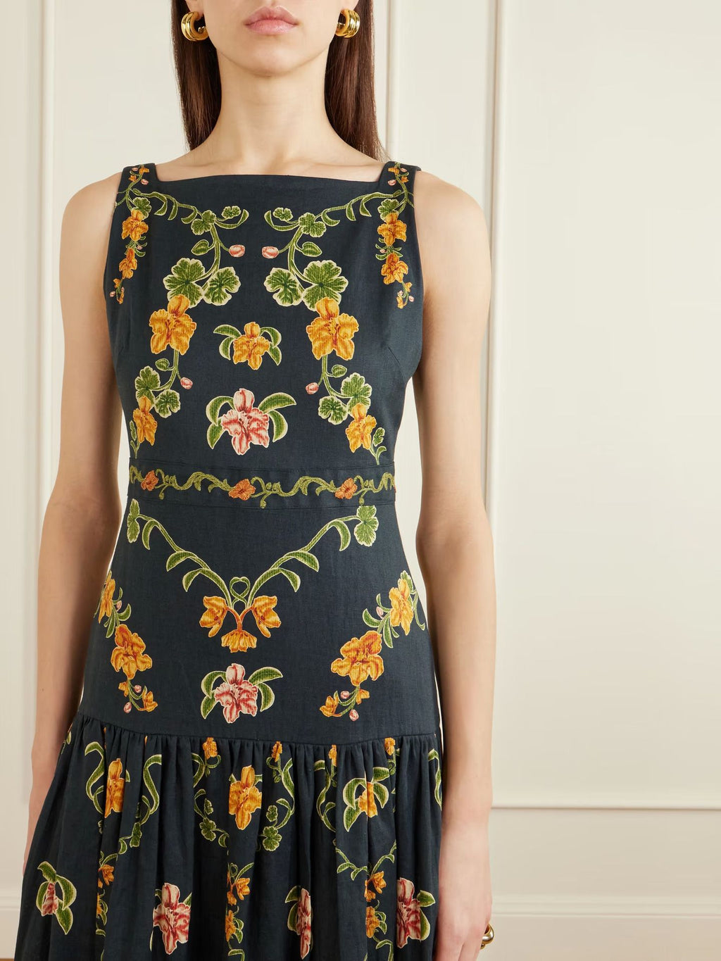 European and American Cross-Border 2026 Aliexpress Amazon Independent Site Elegant Linen Sleeveless Floral Patchwork Flared Dress