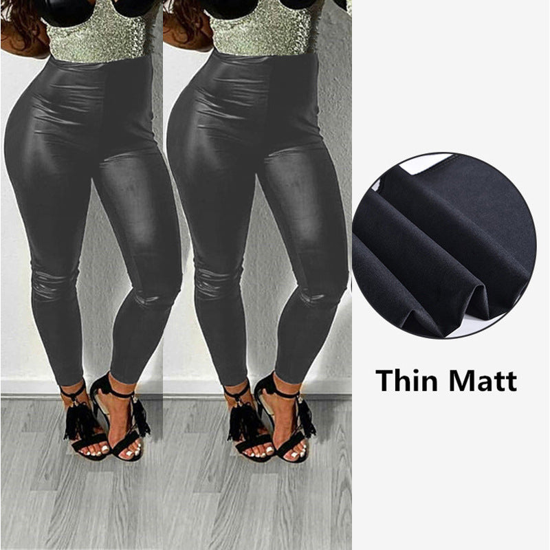 Womens PU Leather Pants Ins Style Sexy Leggings Glossy Matte Butt Lift