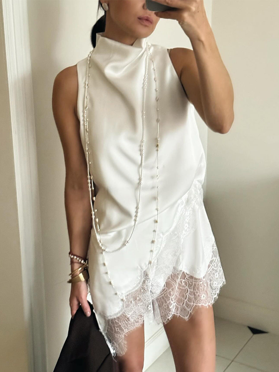 Lace Trim Satin Vest