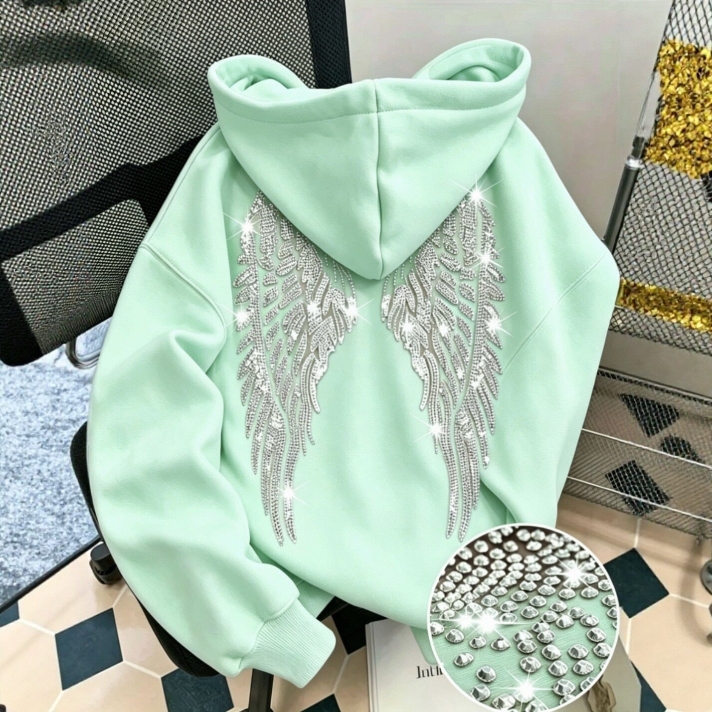 Women's long-sleeved printed hooded sweatshirt