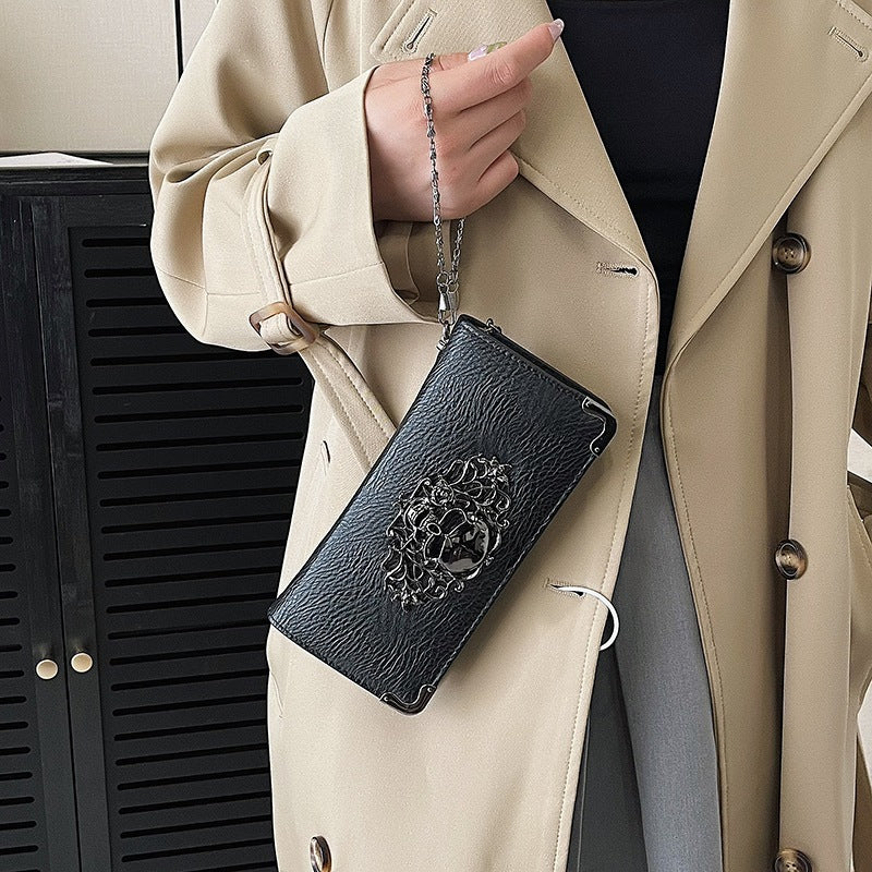 Long Retro Skull Design Women Wallet Clutch Bag