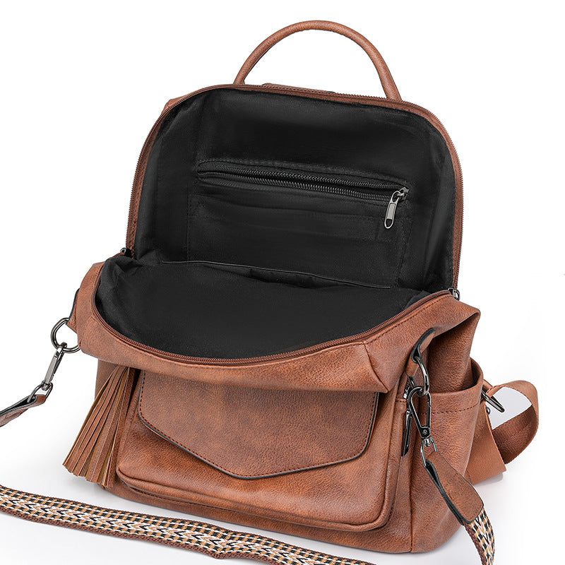 Women PU Vintage Backpack Tassel Dual-Color