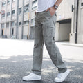 Men's Pure Cotton Loose-Fit Multi-Pocket Cargo Pants Breathable Straight Leg Casual Trousers