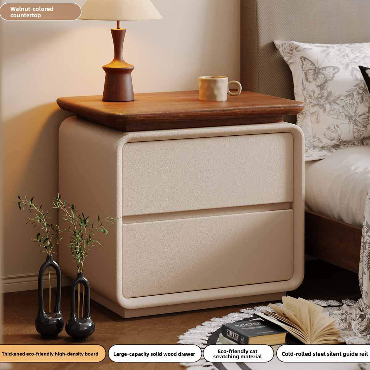 Solid Wood Bedside Table Installation-Free Modern Small Storage Cabinet