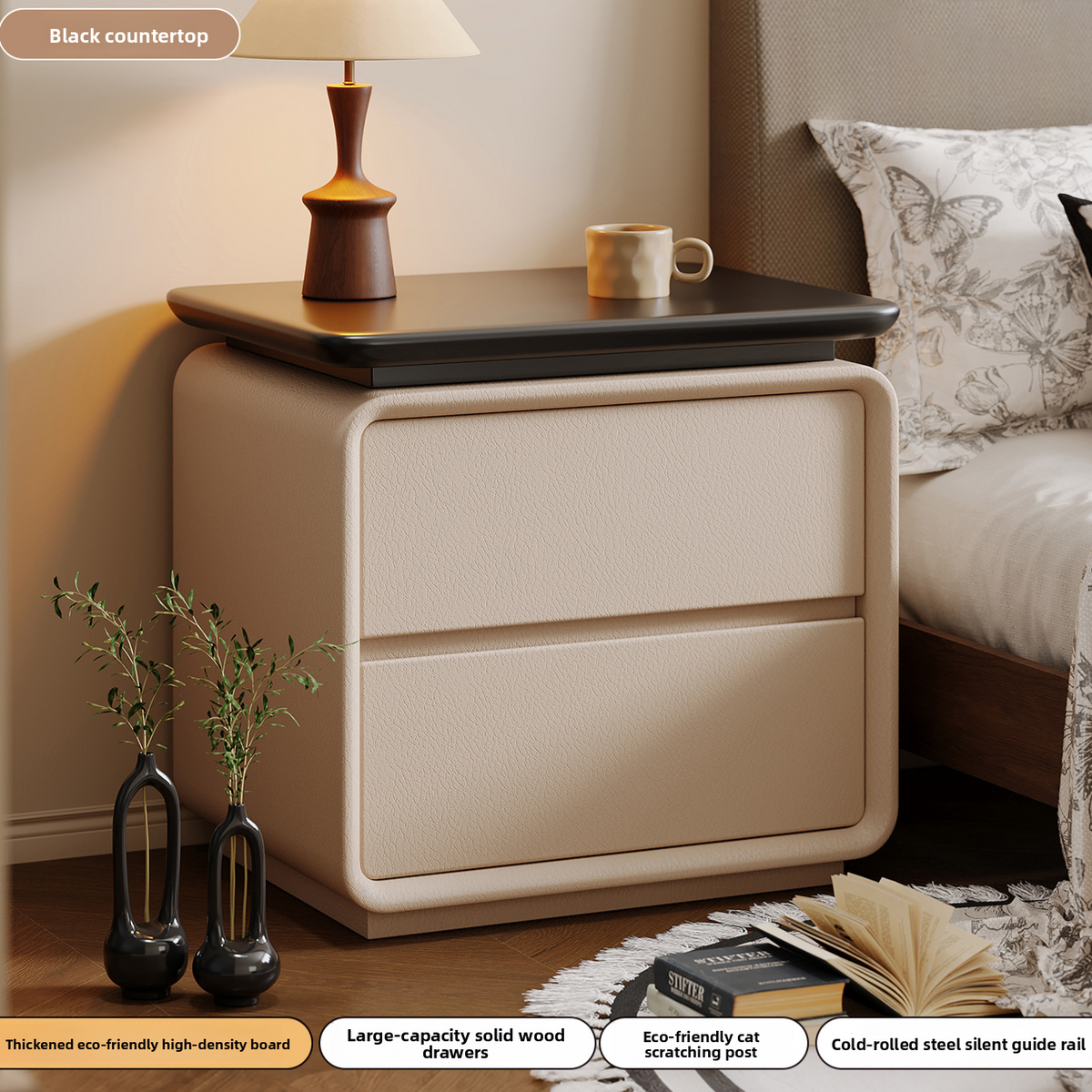 Solid Wood Bedside Table Installation-Free Modern Small Storage Cabinet