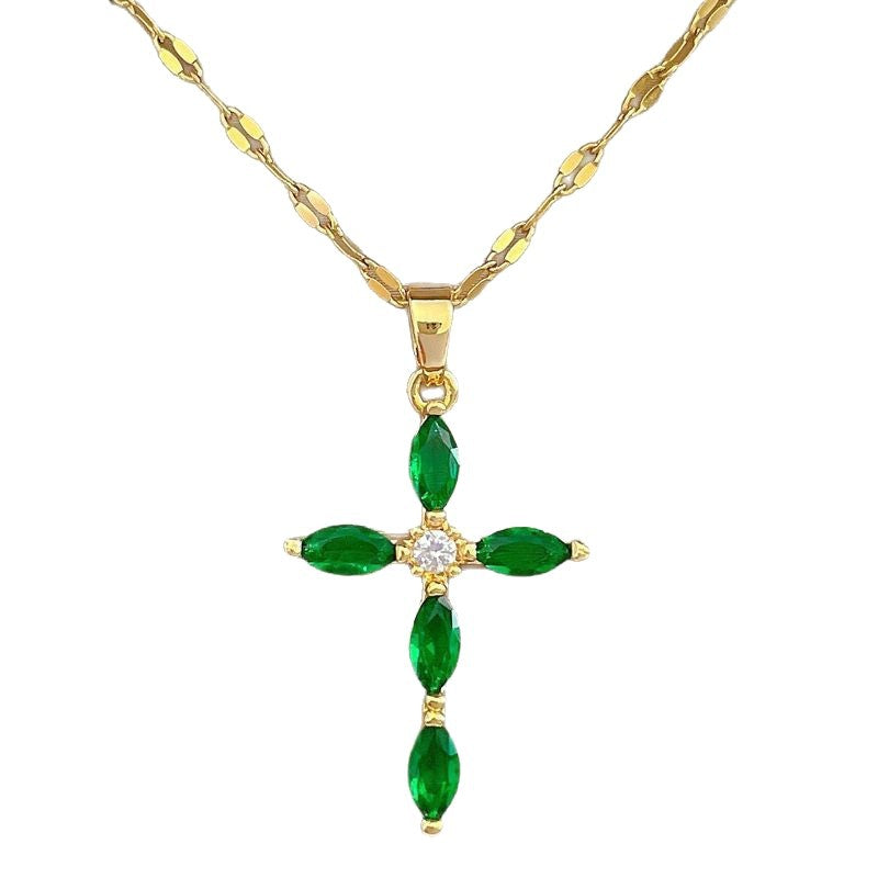 Light Luxury Full Diamond Cross Necklace Titanium Steel Clavicle Chain