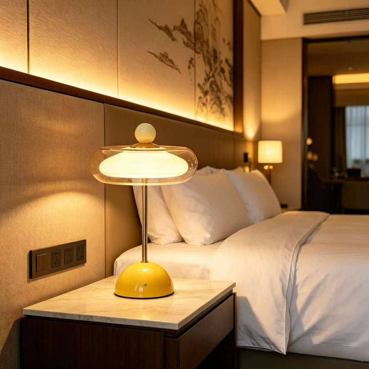 Glass Mushroom Table Lamp with USB Charging