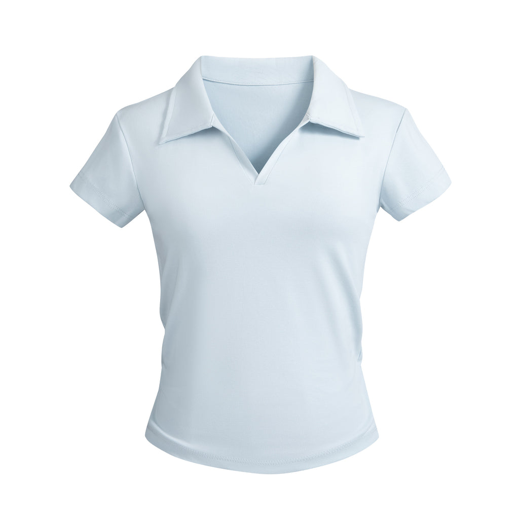 Small V-Neck,Short Fit, Waist-Cinching, Slim Fit Short-sleeve T-shirt