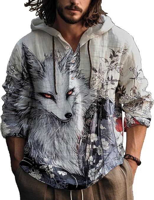 Mens 3D Printed Hooded Short Sleeve Shirt Casual Lapel Polyester Shirt