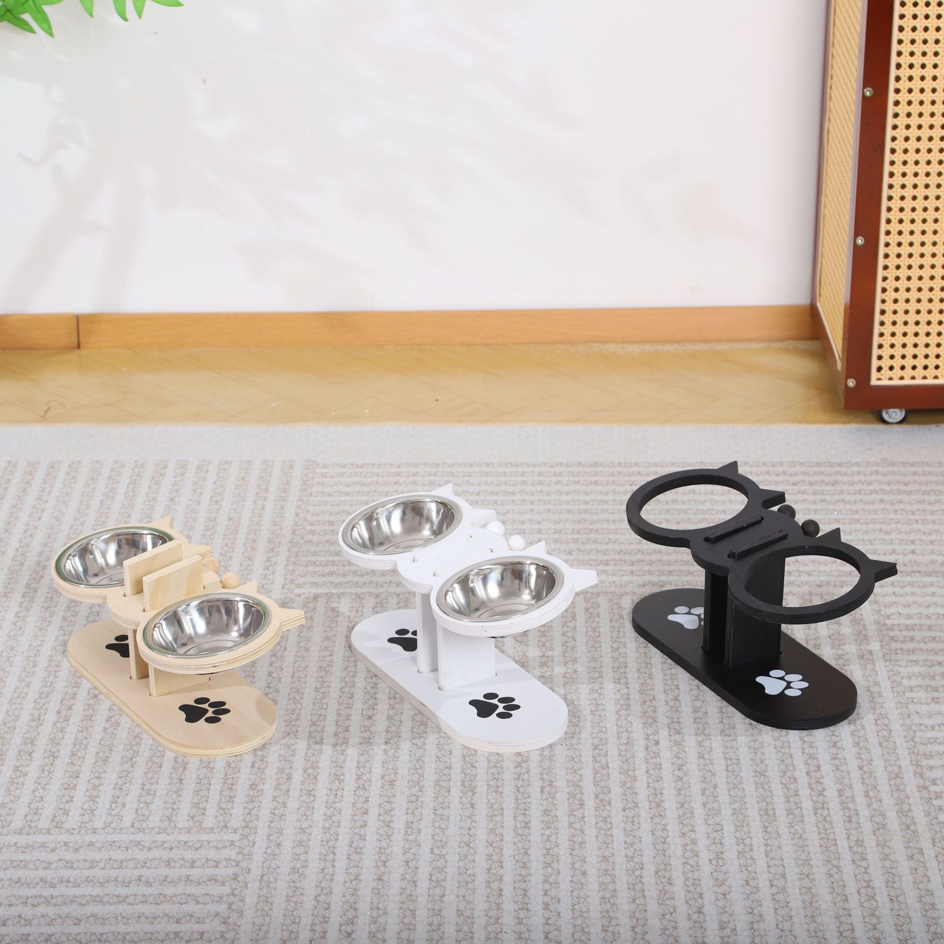 Adjustable Wooden Pet Feeder Stand with Dual Bowls