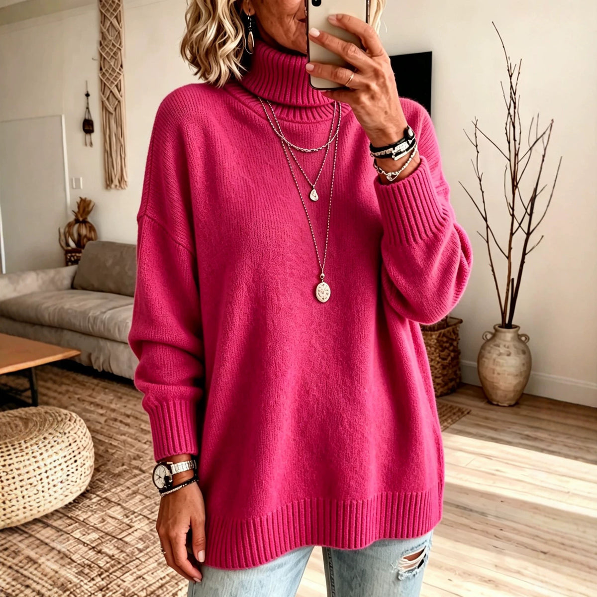 Women's High-Neck Knit Sweater