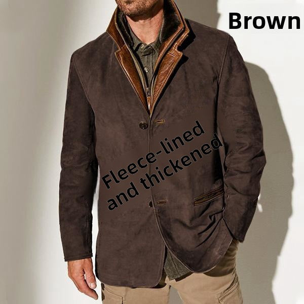 Men's Retro Color Block Stitching Casual Jacket Lapel Long Sleeve Outerwear