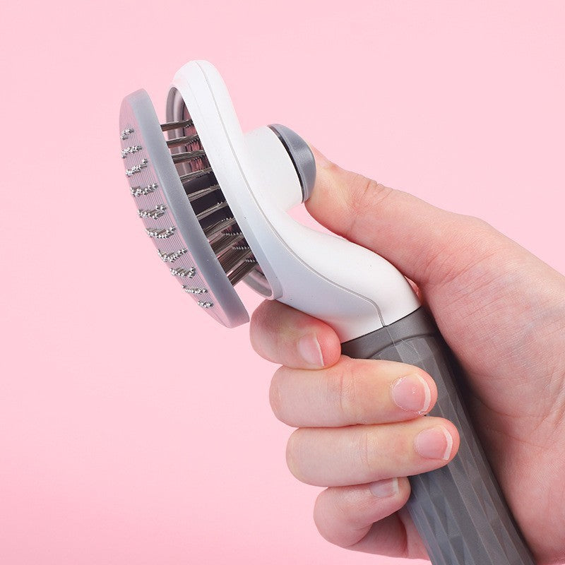 Stainless steel pet hair removal comb with automatic hair removal brush