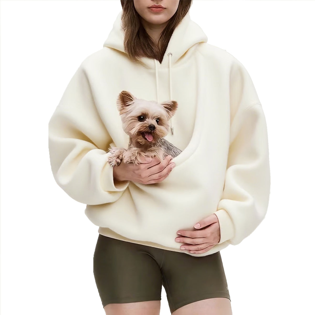 Womens Hooded Plush Pet Pocket Sweatshirt