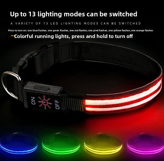 USB Rechargeable Waterproof LED Dog Collar with Dual Light Modes