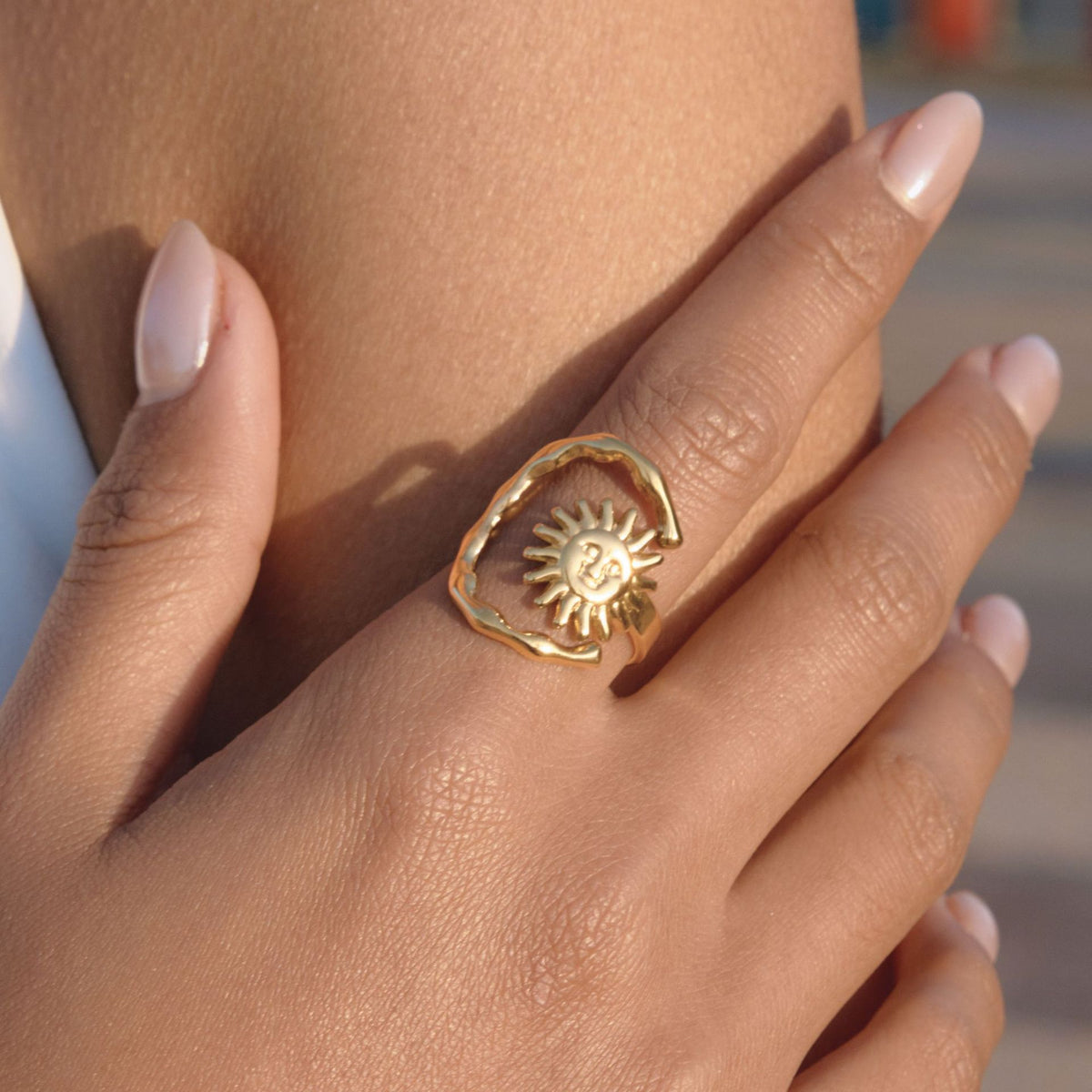 Sun Moon Open Ring Gold Plated