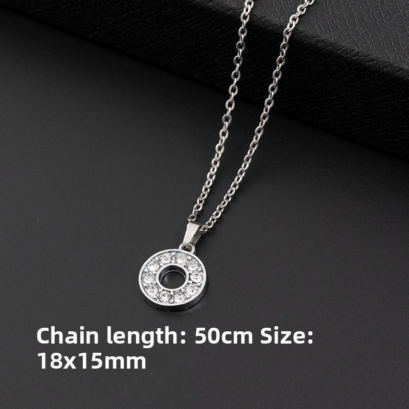Stainless Steel Letter Pendant Necklace Diamond-Encrusted Women Jewelry