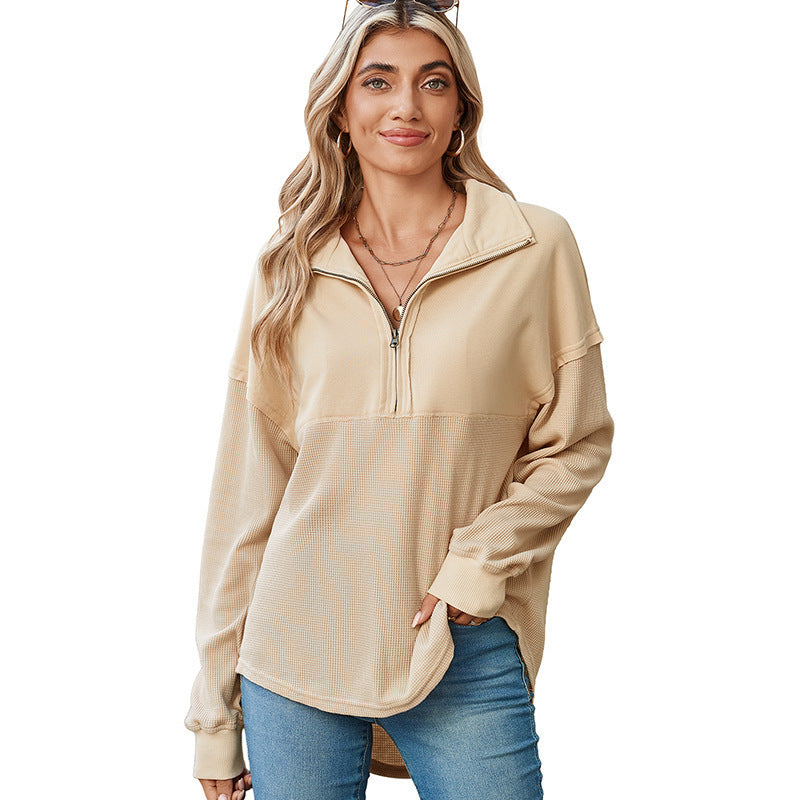Womens Solid Color Lapel Sweatshirt