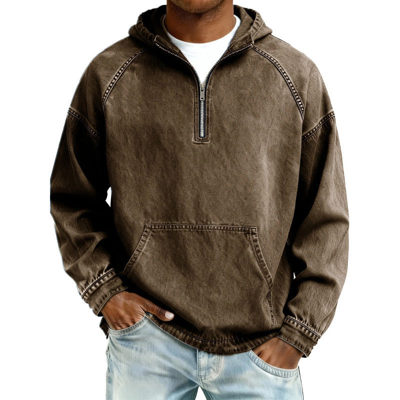 Men's Retro Half-Zip Hooded Sweatshirt