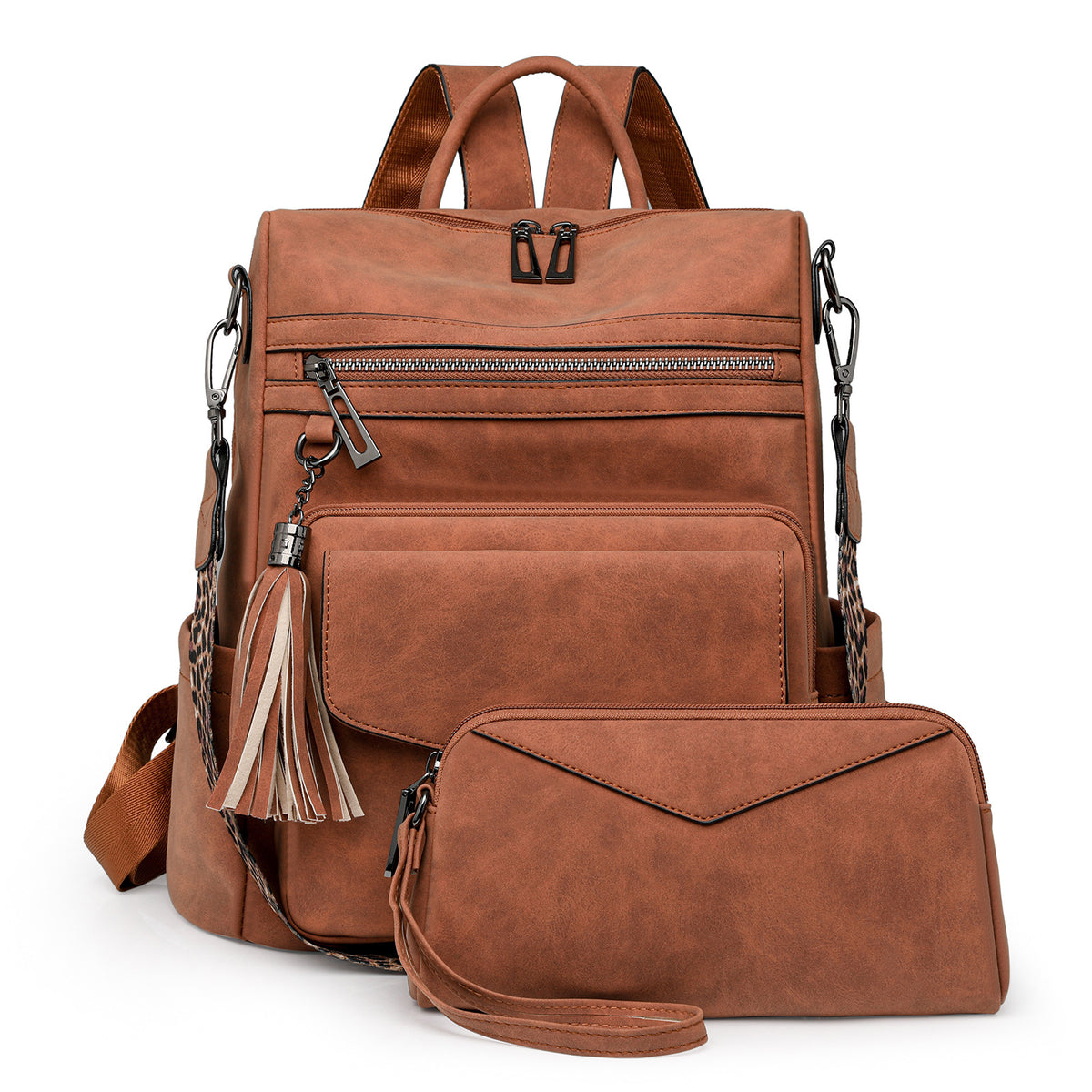 Women PU Vintage Backpack Tassel Dual-Color